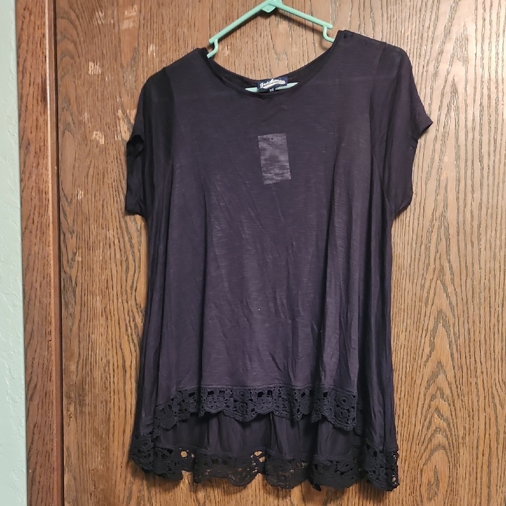 Women's Black Crochet Hem Top